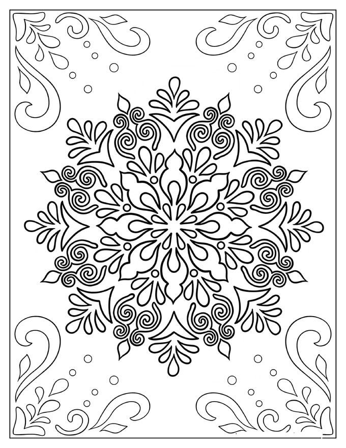 Elegant Snowflake Mandala Coloring Sheet