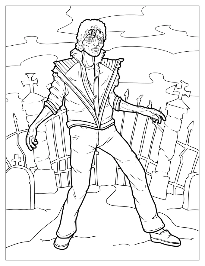 Michael Jackson Thriller Dance In Cemetery Coloring Sheet