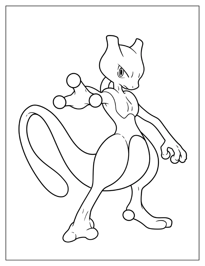 Easy Mewtwo Coloring Sheet For Kids