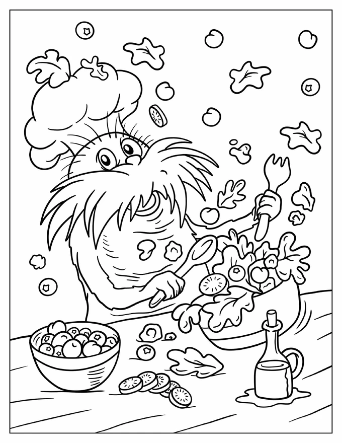 Cute Dr. Seuss’s Cooking With The Lorax Coloring Page