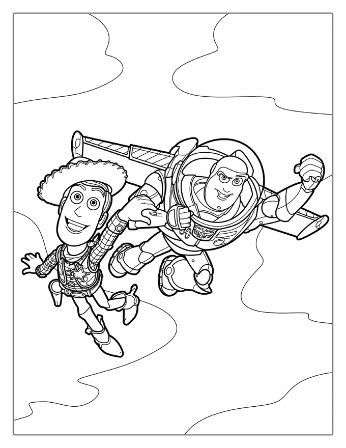 Coloring Page Of Buzz And Woody Flying