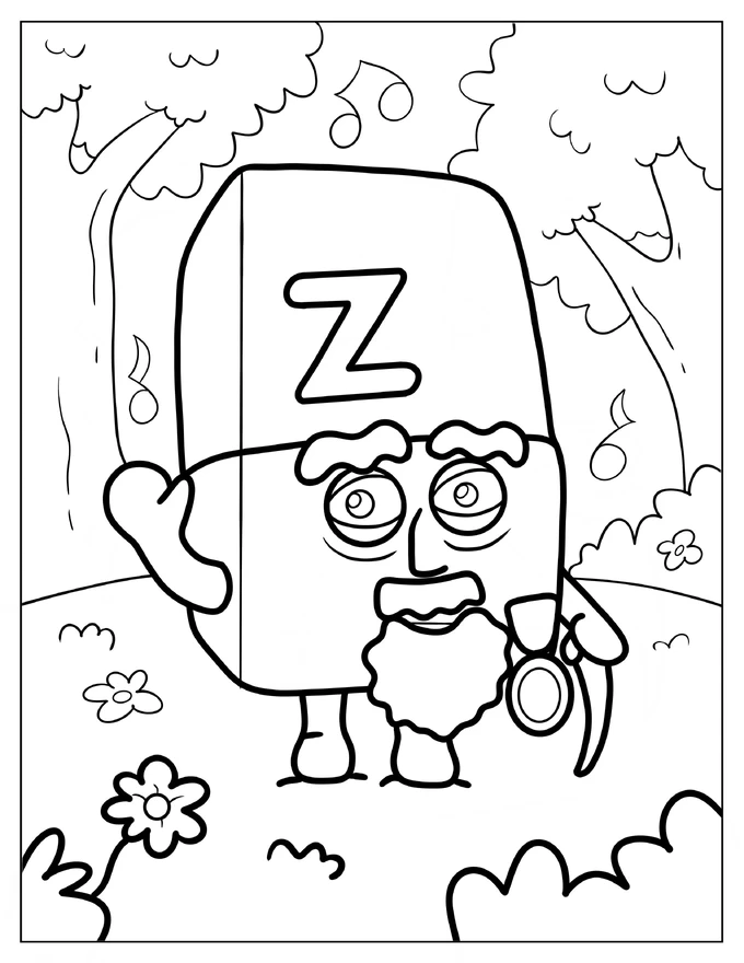 Grandpa Alphablock Z Coloring Sheet