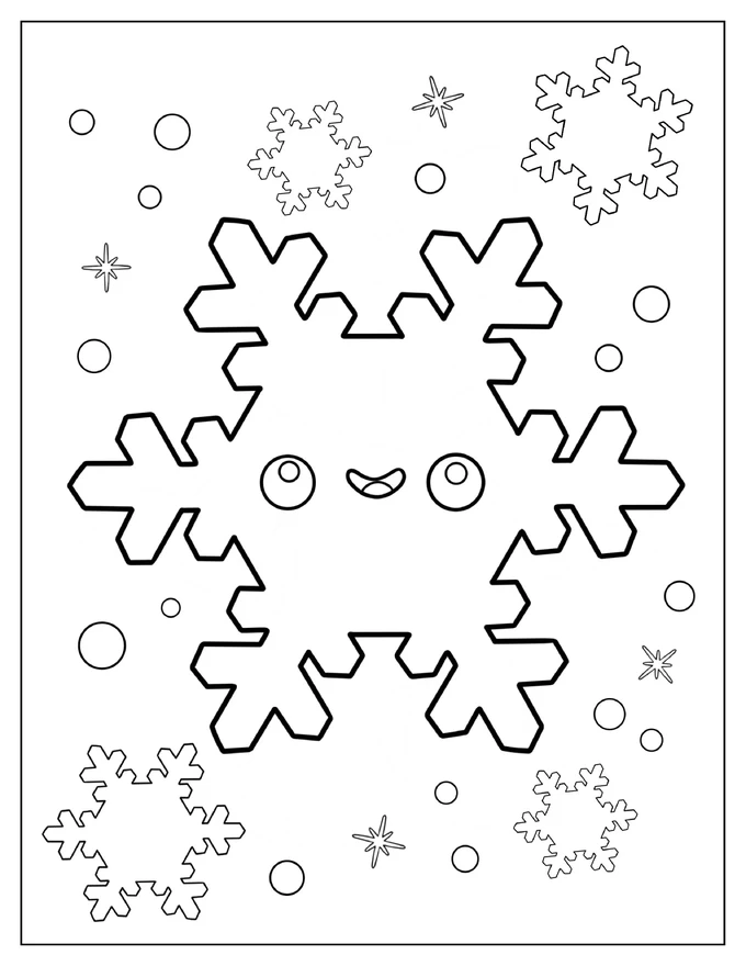 Cute Smiling Snowflake Coloring Page For Preschoolers