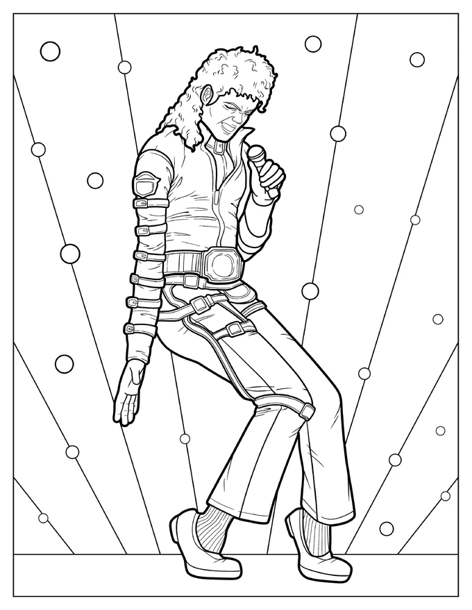 Detailed Michael Jackson Doing Toe Stand While Singing Coloring Page