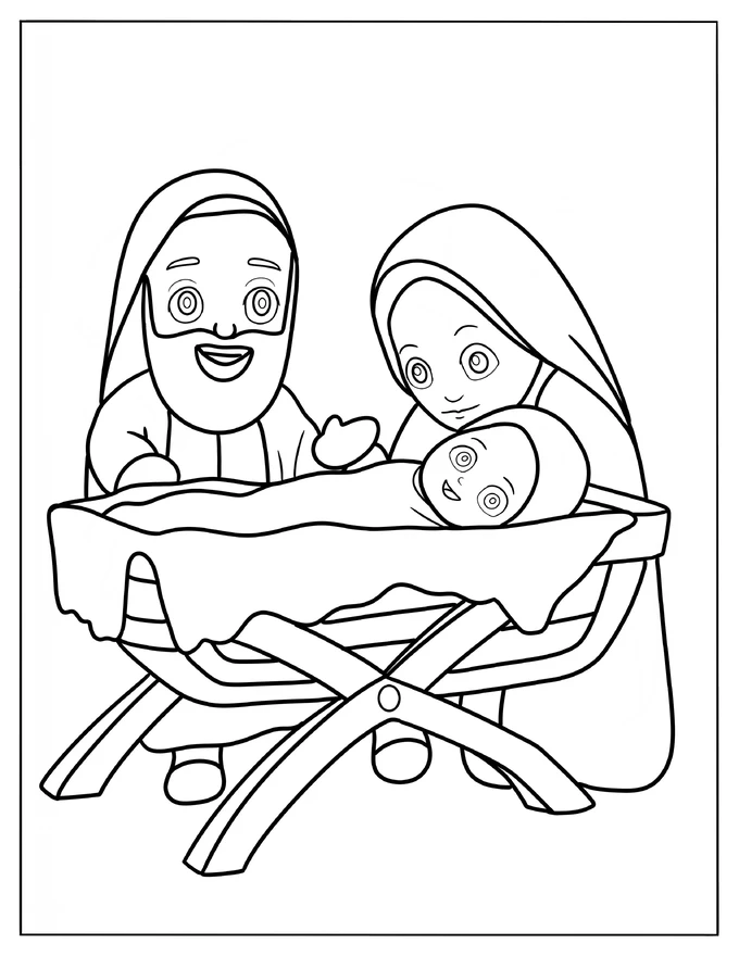 Easy Chibi Nativity Coloring Page For Kids