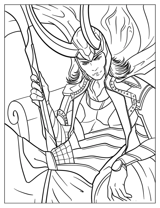 Anime Loki Sitting On His Throne Coloring Page For Kids