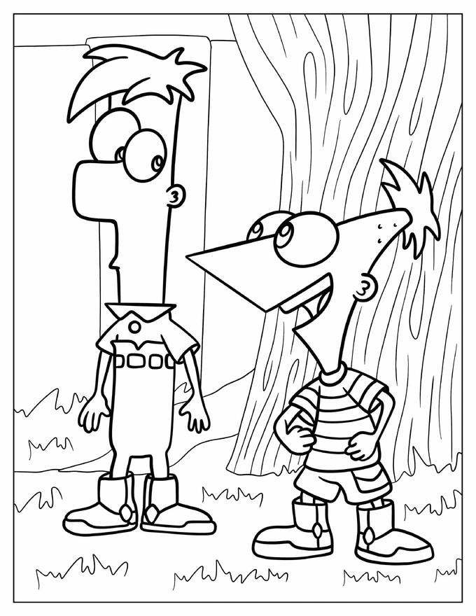 Phineas And Ferb In The Backyard Coloring Sheet