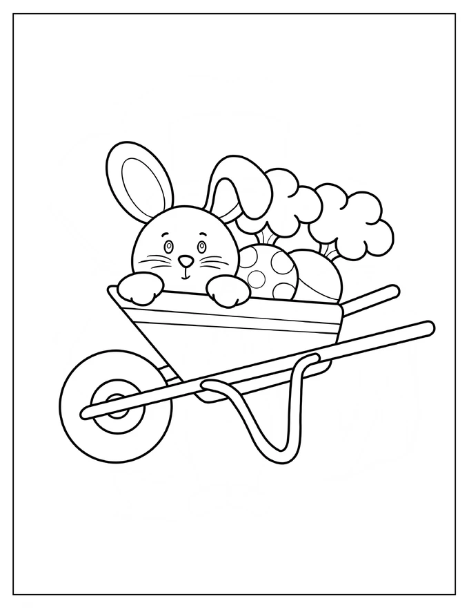 Rabbit In A Wheelbarrow With Spring Harvest