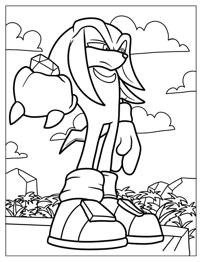 Knuckles Holding The Master Emerald Coloring Page