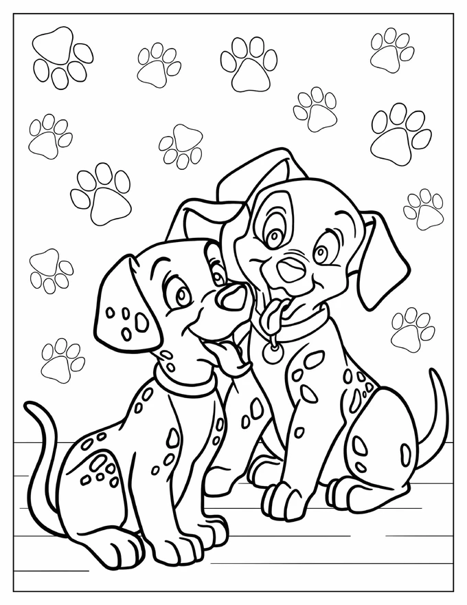 Cute 101 Dalmatians Puppies Coloring Page