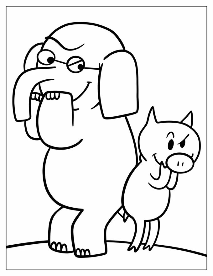 Easy Mischievous Gerald Elephant And Piggie Coloring Page For Kids