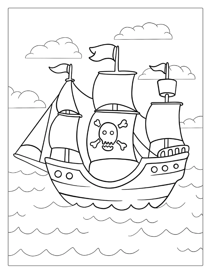 Pirate Ship Coloring Page For Kids