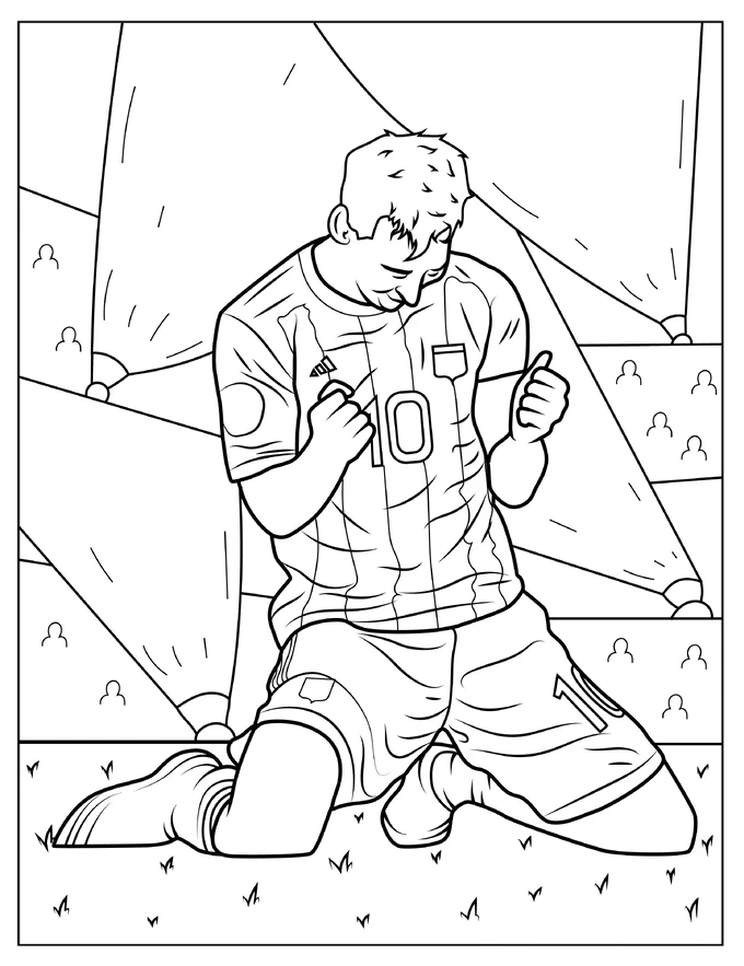 Lionel Messi On His Knees Celebrating Coloring Page