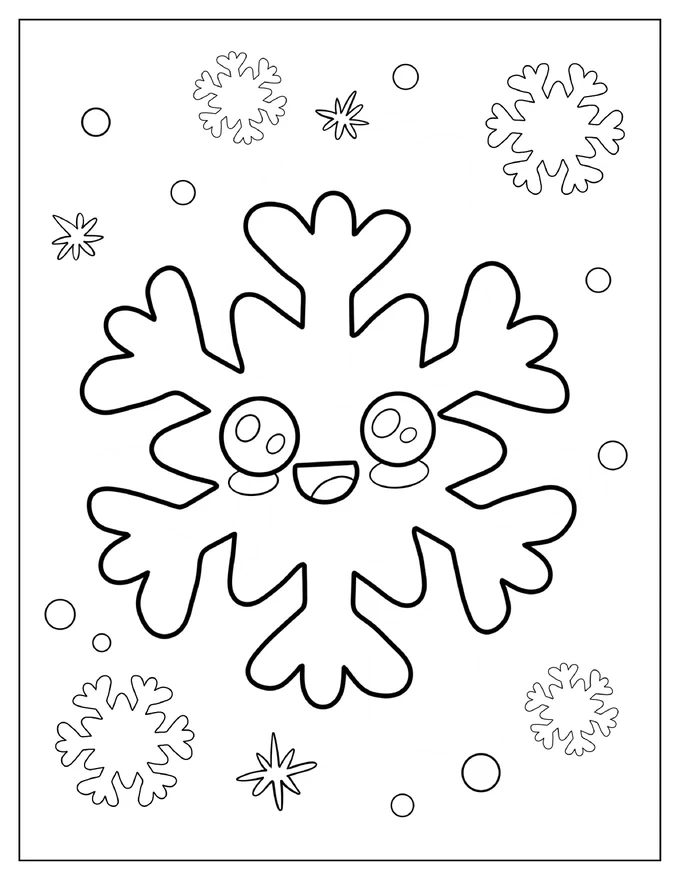 Easy Smiling Snowflake Coloring Sheet for Preschoolers