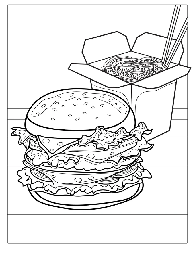 Burgers And Noodles Coloring Page