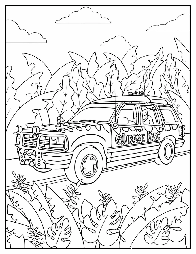 Jurassic Park Car Coloring Page