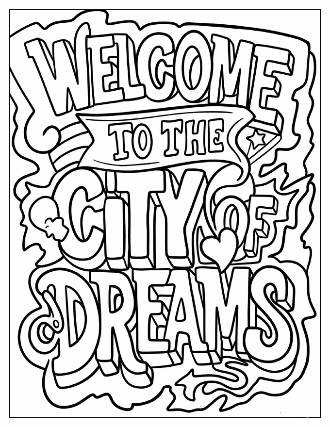 Welcome To The City Of Dreams Graffiti Coloring Page