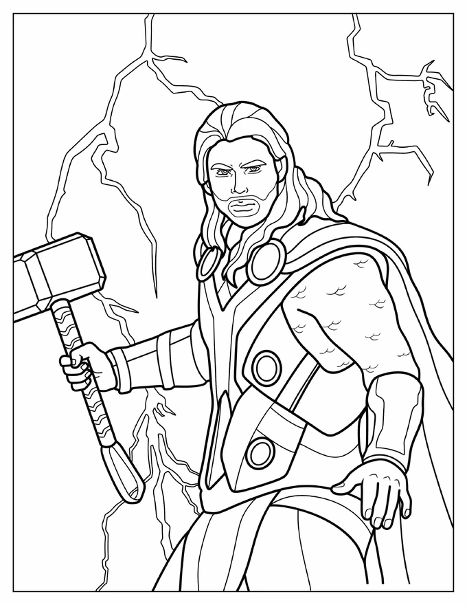 Thor Holding His Hammer To Color