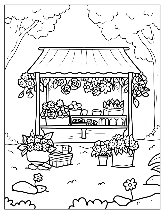 Spring Flower Shop Coloring Page