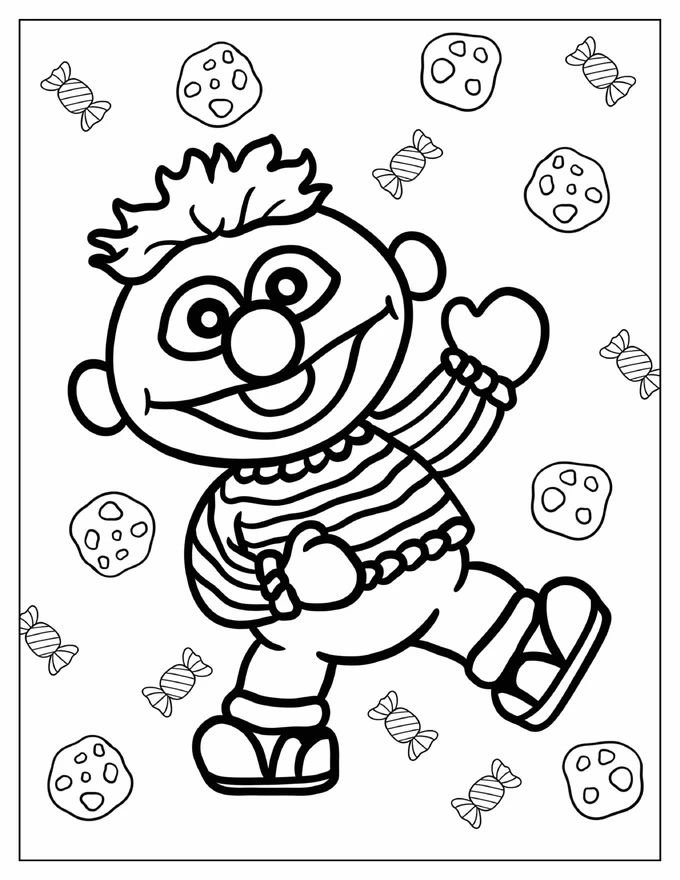 Cute Chibi Ernie Coloring Sheet For Kids