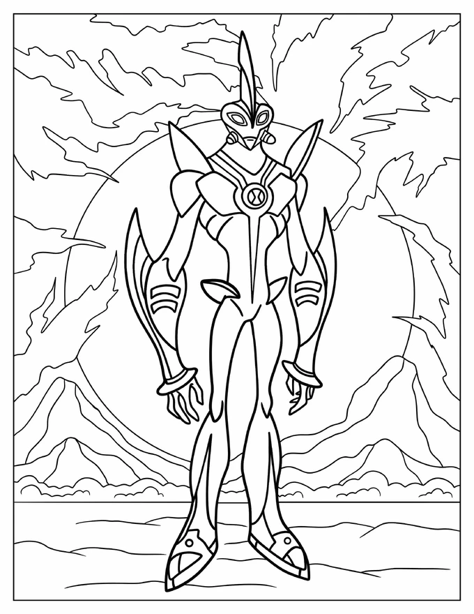 Detailed Ben 10 Way Big Coloring Sheet