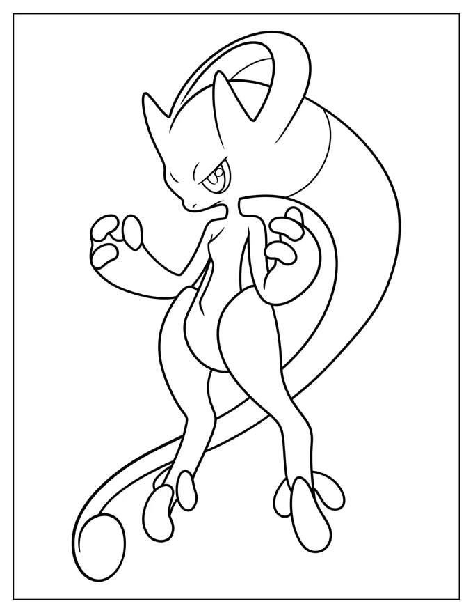 Easy Mega Mewtwo Y Outline Coloring Sheet For Kids