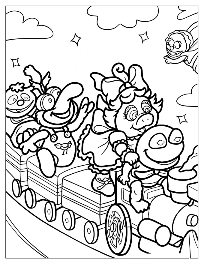 Baby Muppets Riding The Train Coloring Sheet