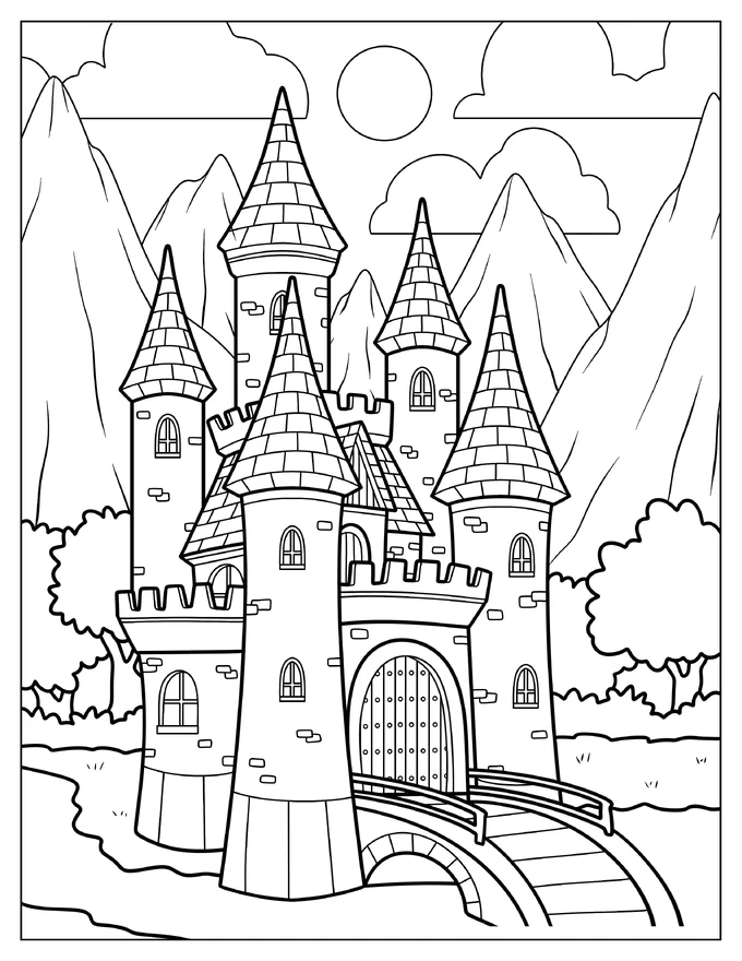 Medieval Castle With Moat Coloring Page