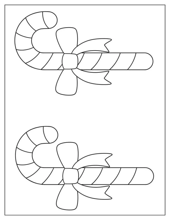 Two Half-Page Striped Candy Cane With Bow Template