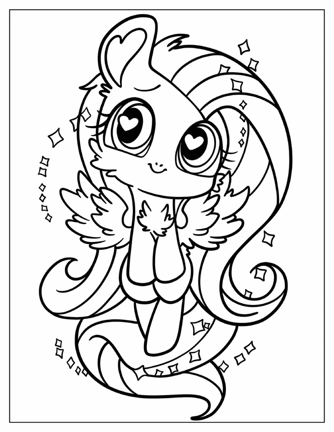 Fluttershy Sparkling With Heart Eyes Coloring Page