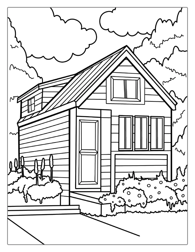 Wooden Tiny House Coloring Page