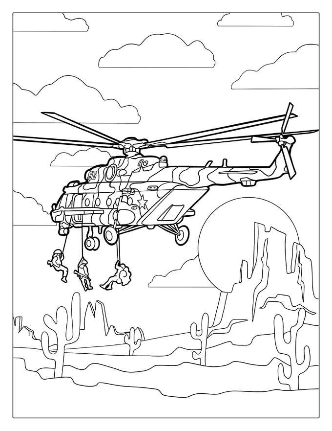 Helicopter With Navy SEALs Coloring Sheet