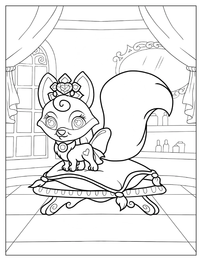 Adorable Nuzzles With Crown Standing On Cushion Coloring Sheet