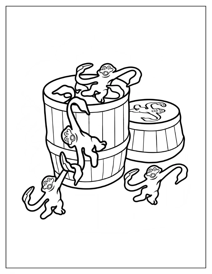 Barrel Of Monkeys Coloring Page For Kids